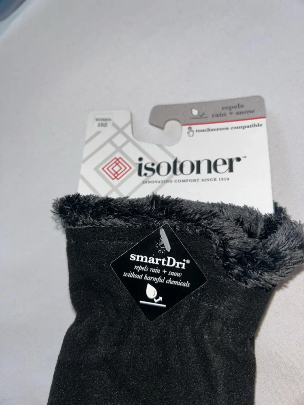 isotoner Black Fleece Sherpa Trim Tech Stretch Smart Dri Repel Technology Gloves